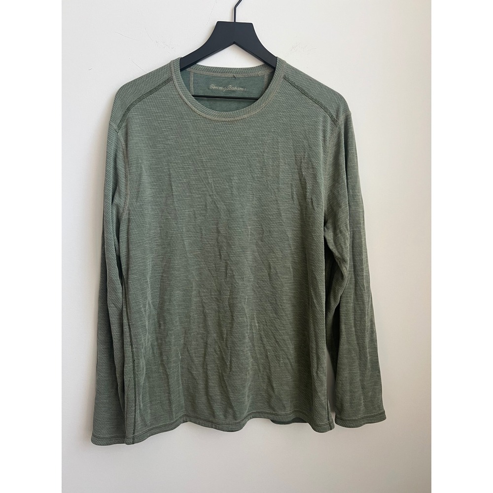 Tommy Bahama Shirt  Men's Large  Green‎ TENCEL Modal Long Sleeve Crew Neck Shirt